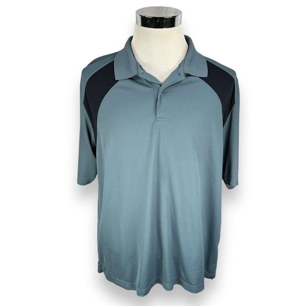 PGA Tour Polo Golf Shirt Mens XL‎ Blue Short Sleeve Collar Polyester Textured